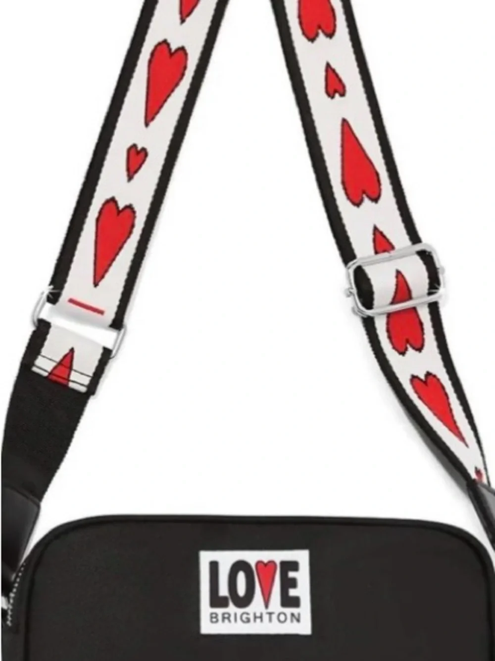 Brighton Black Crossbody with Heart-Print Strap